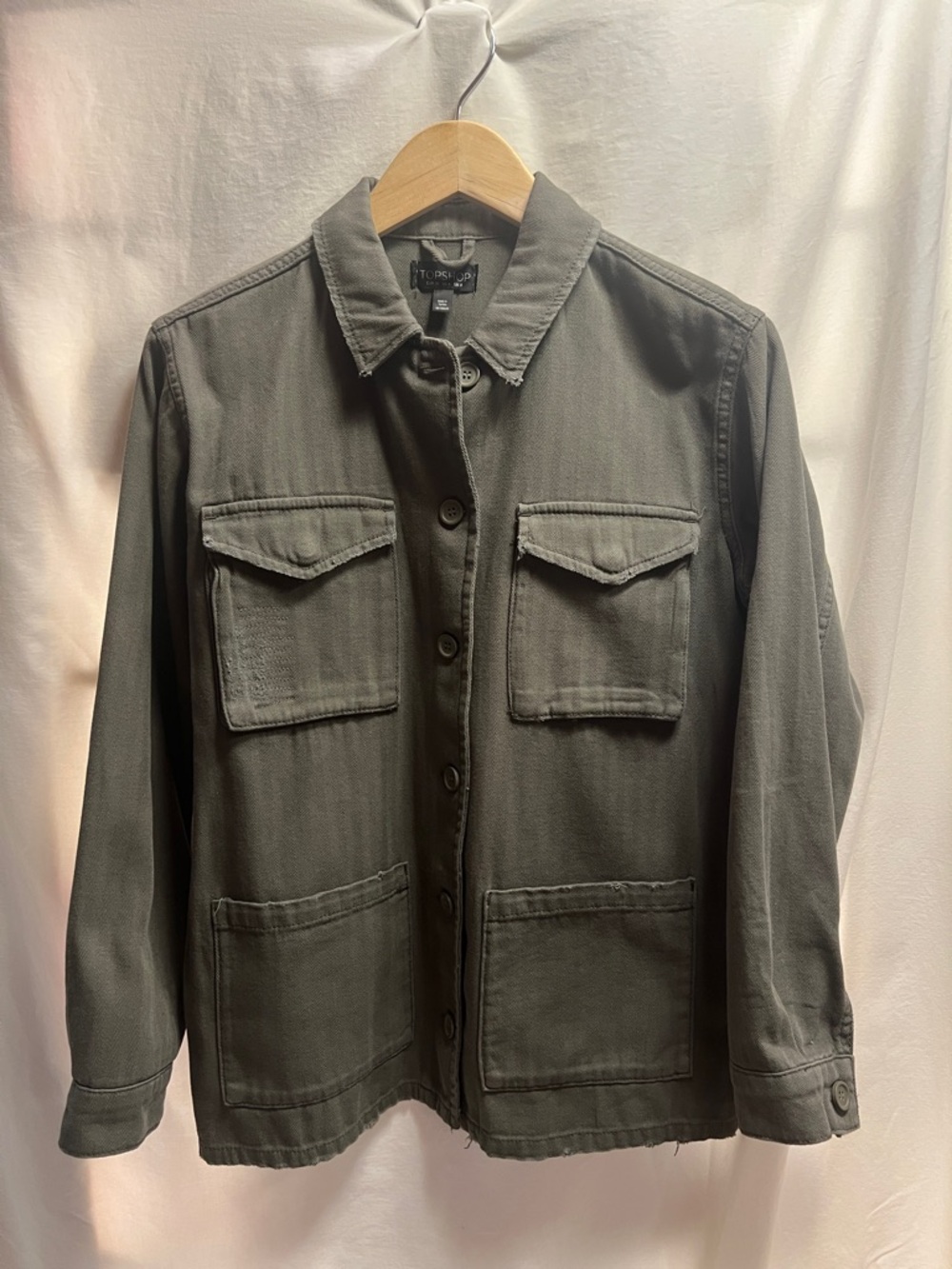 Topshop Distressed Military Field Jacket in Olive